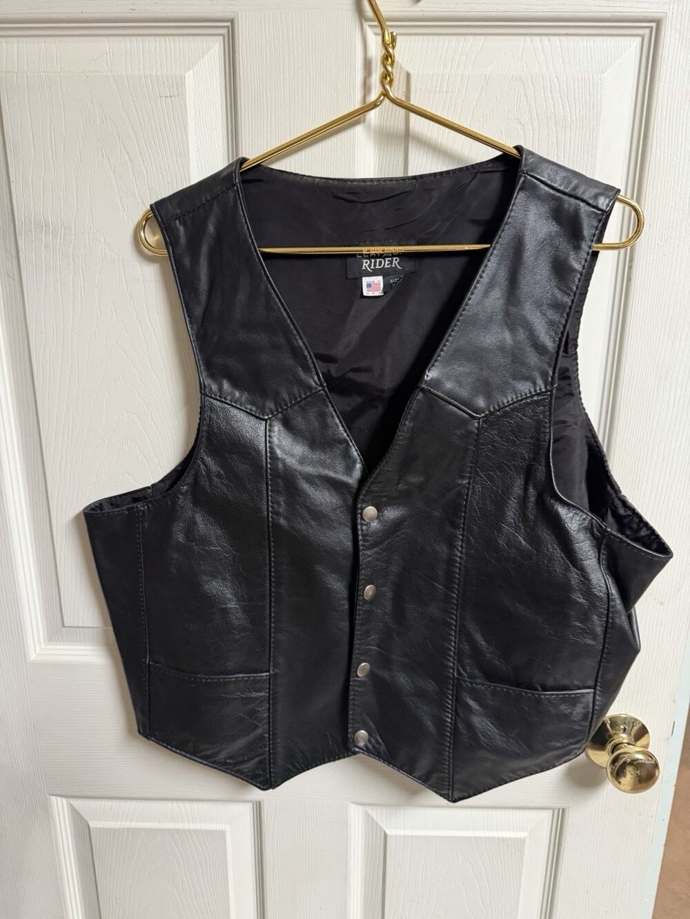 Vnt Men Classic Black Biker Style Leather Motorcycle Vest 90s Daddy Xl 46w Snap